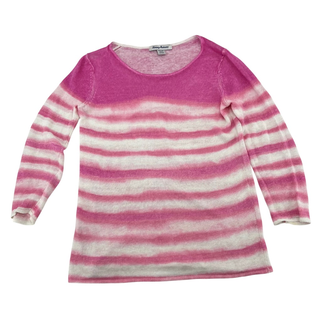 Tommy Bahama Womens XS Pink White Ombre Striped 3/4 Sleeve Knit Sweater Pullover